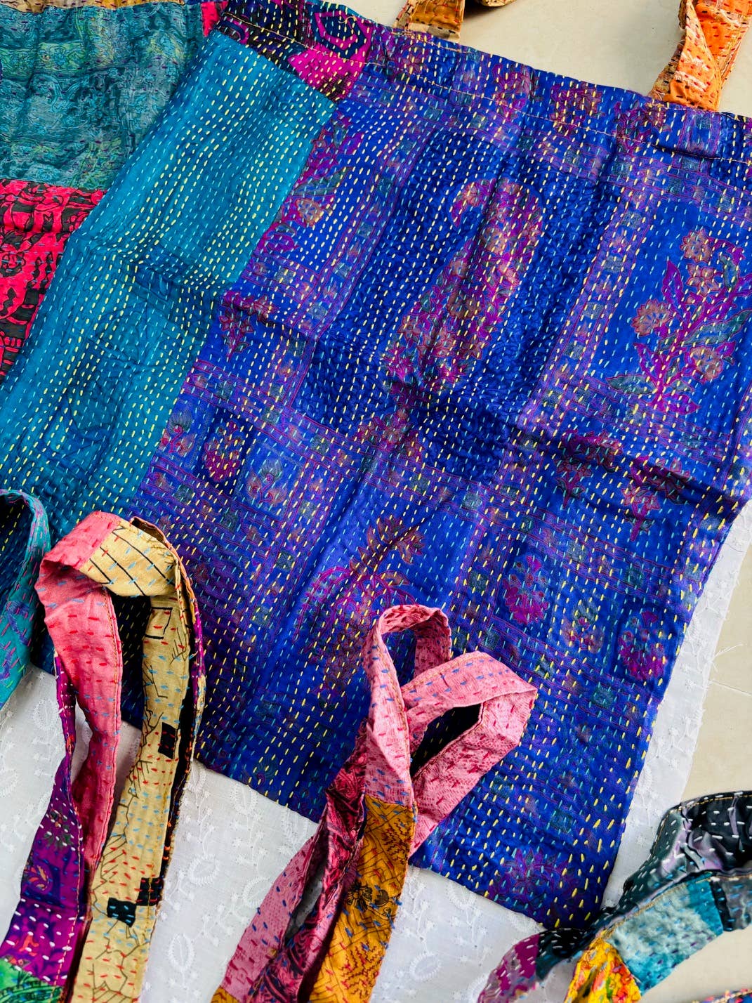 Meghcraft - Wholesale Tote Bag - Women's - SIlk Kantha Tote Bags-Reversible Silk Kantha Shopping Bags3