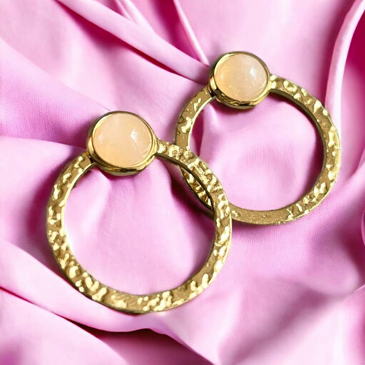 TOURMALYN - Wholesale Hoop Earrings - “BRIGITTE” stainless steel Rose Quartz earrings3