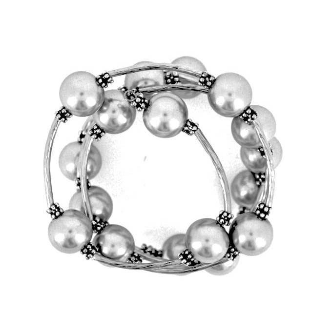 Sea Lily - Wholesale Beaded Bracelet - 100S: Silver Shell Pearl Wrap Bracelet0