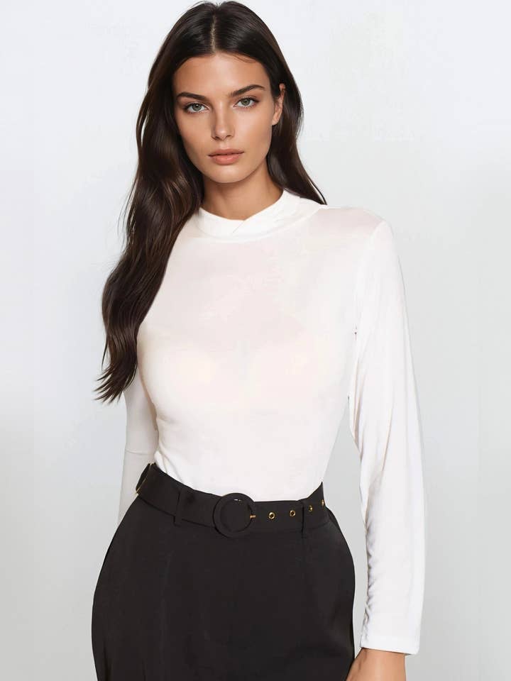 White Turtleneck Long Sleeve Top for wholesale by Aftershock London