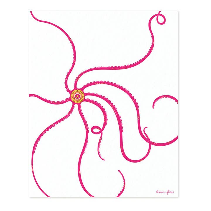Octopus in roze kunstprint voor wholesale door Alison Glass