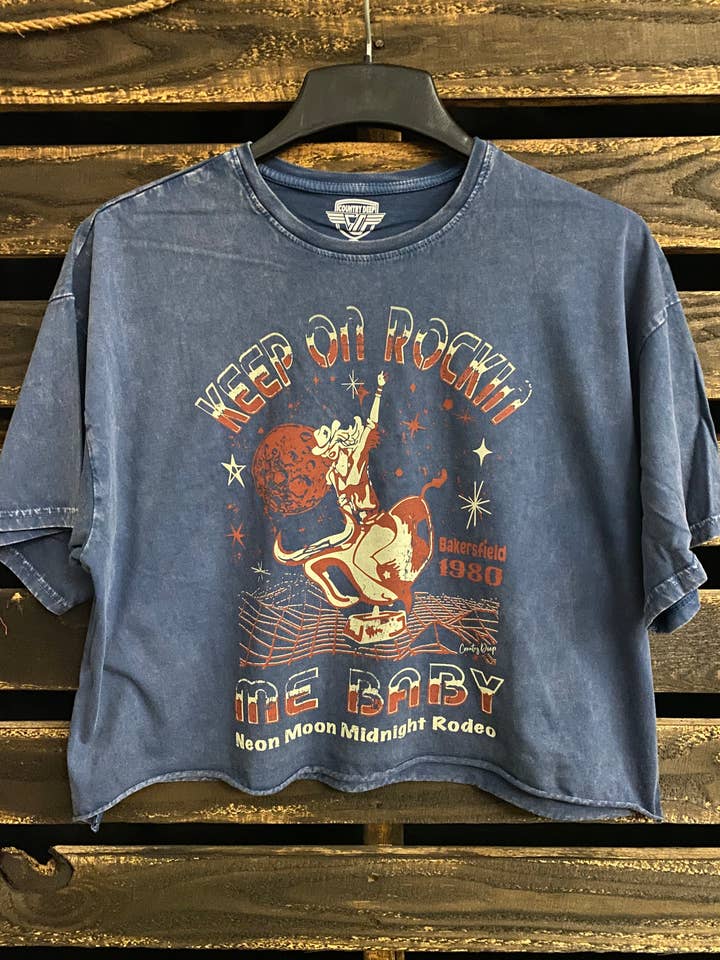 Keep on Rockin me Baby OVERSIZED Lava Washed Cropped T- shirt for wholesale by Country Deep Apparel