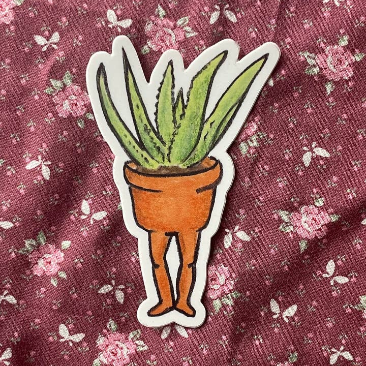Adesivo em vinil: Vaso de calças Aloe em plantador de laranja por atacado de The Lowly Esculent