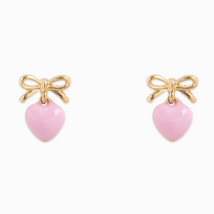 Sessori - Vente Boucles d'oreilles pendantes - Boucles d'oreilles goutte en époxy avec petit nœud et cœur en relief0