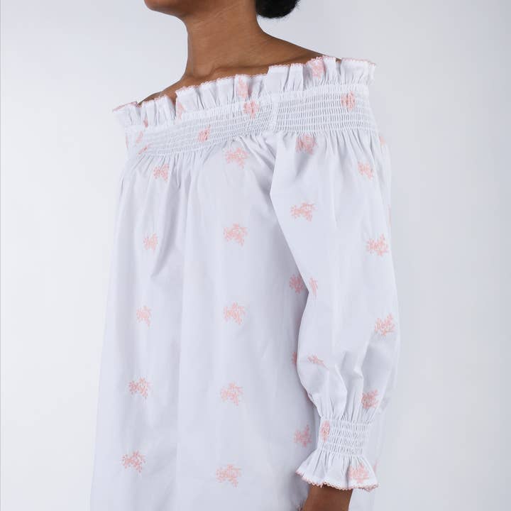 Lenora - Vente Nuisette – femme - CHEMISE DE NUIT À MANCHES LONGUES EN COTON BRODÉ NANCY