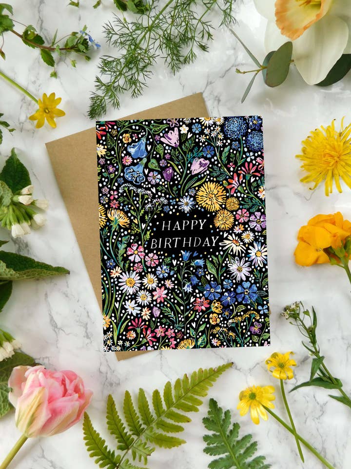 Carte de fleurs sauvages à l'aquarelle. pour la vente par Mystical Sky Studio