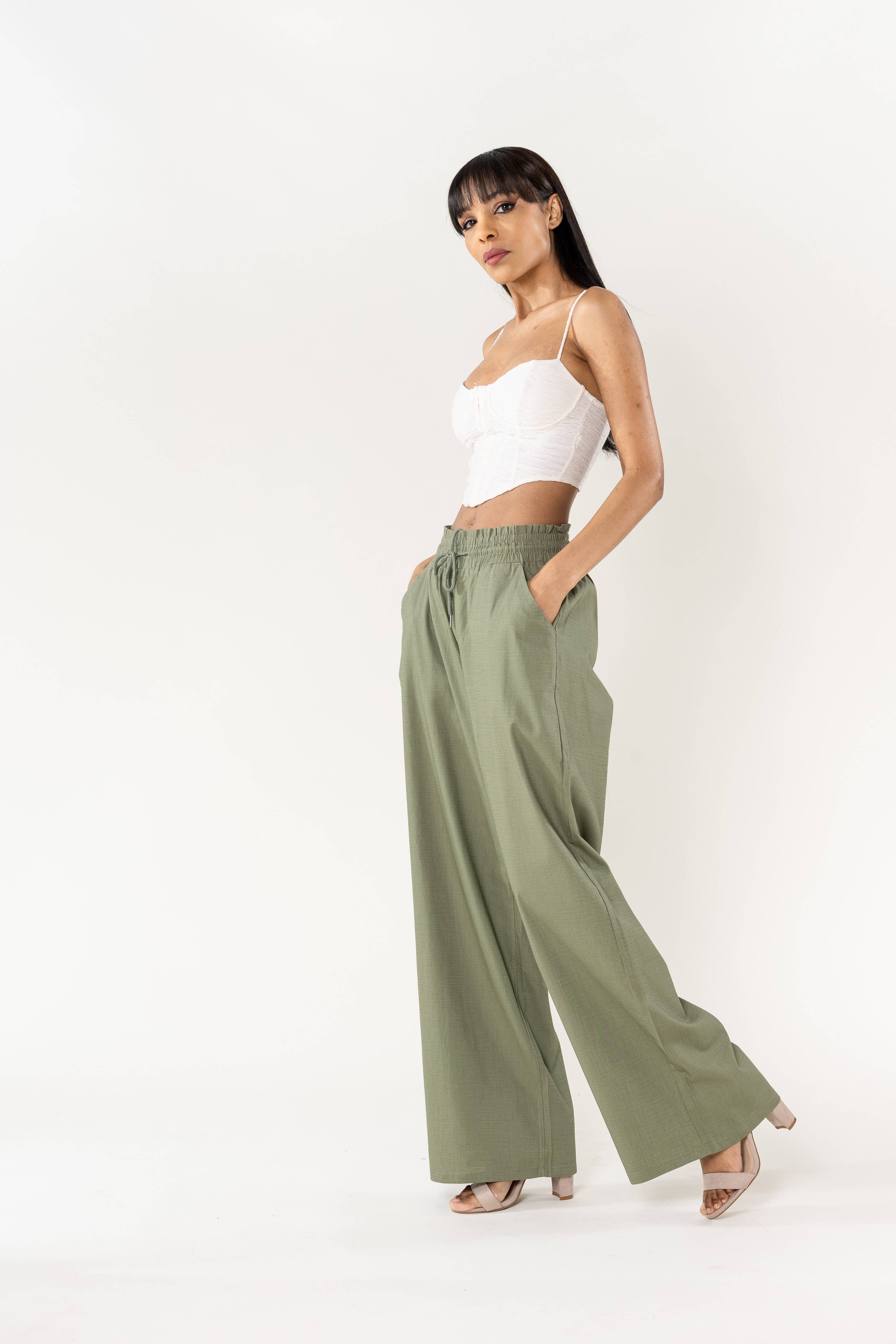 Nina Carter - Wholesale Pants - Women's - Nina Carter linen-style pants with elastic waistband A0015