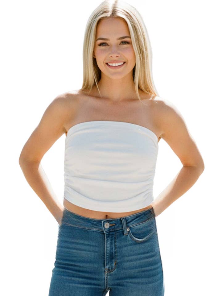 Haut tube sans bretelles froncé extensible pour femmes pour la vente par Good Stuff Apparel