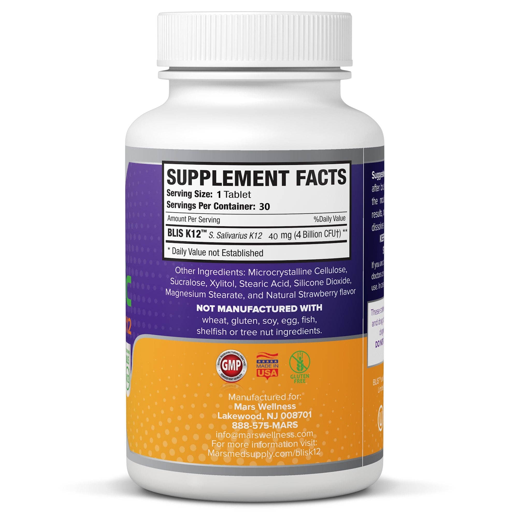 Mars Wellness - Vendita all'ingrosso Vitamine/integratori orali - Integratore Probiotico Orale con BLIS K12 4 Miliardi di CFU -2