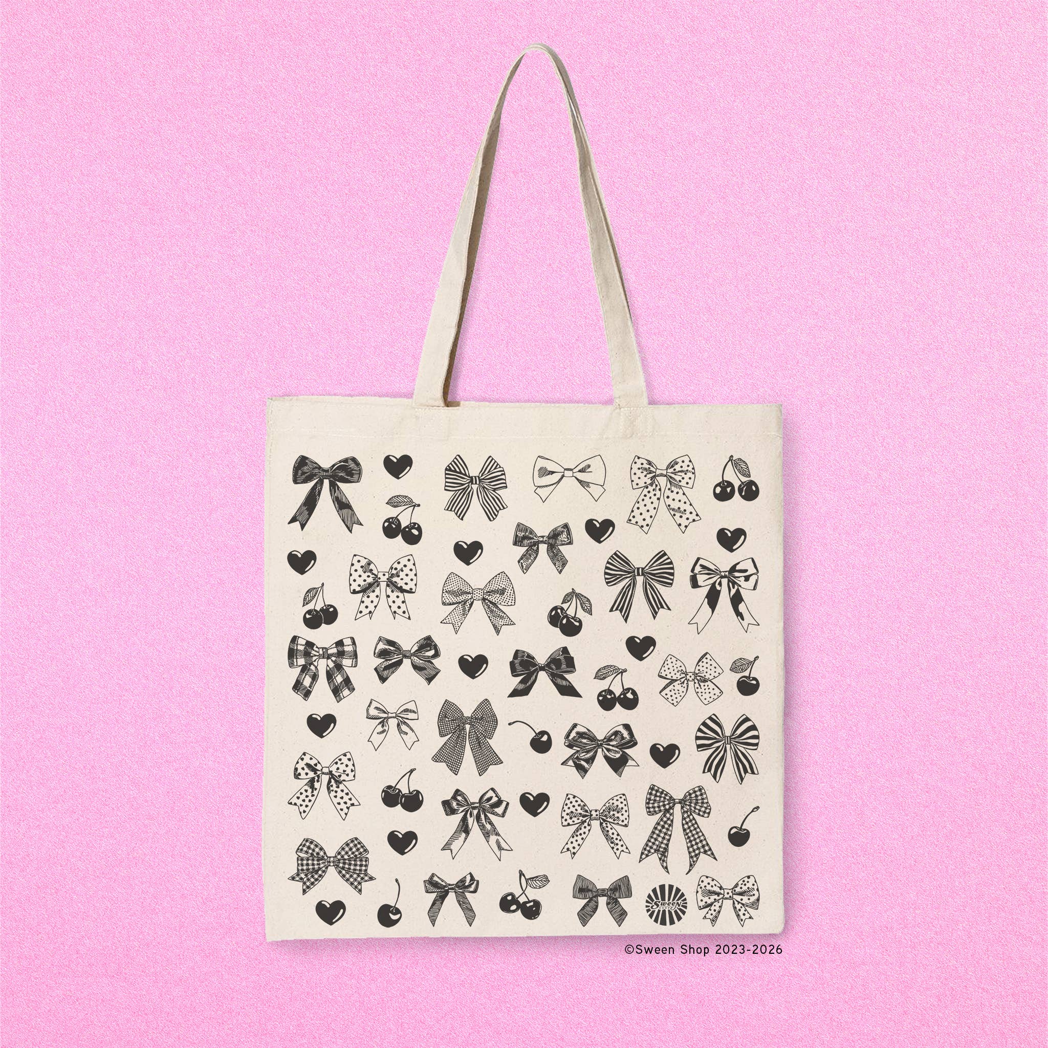 Sween Shop - Wholesale Tote Bag - Women's - Cherry Heart & Bow Coquette Canvas Tote Bag Gift3