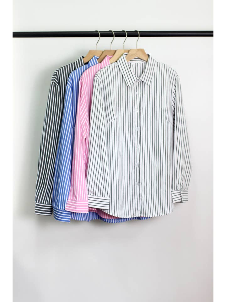 ESLEY - Wholesale Button Down Shirt - Women's - T2406ASJP53055 - CLASSIC STRIPE LONG SLEEVE BLOUSE