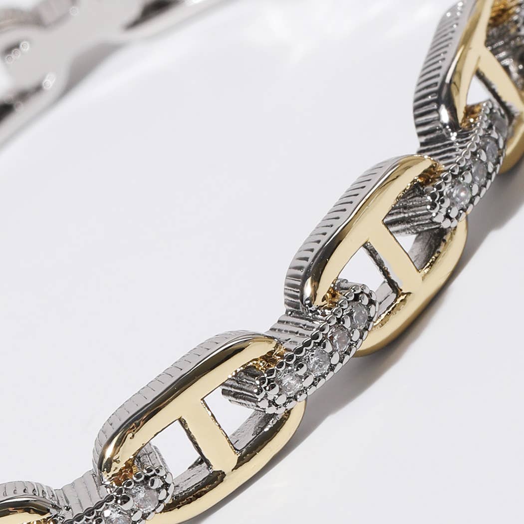 BG Two-Tone Linked Chain Design Gold Plated Bracelet for wholesale on Faire2