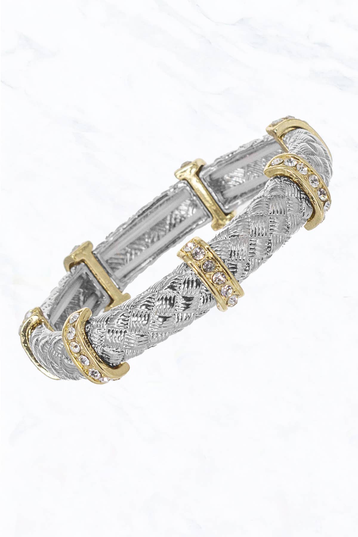 Suzie Q USA - Wholesale Bangle Bracelet - Rhinestones, Textured Casting Double Stretch Bangle Bracelet0