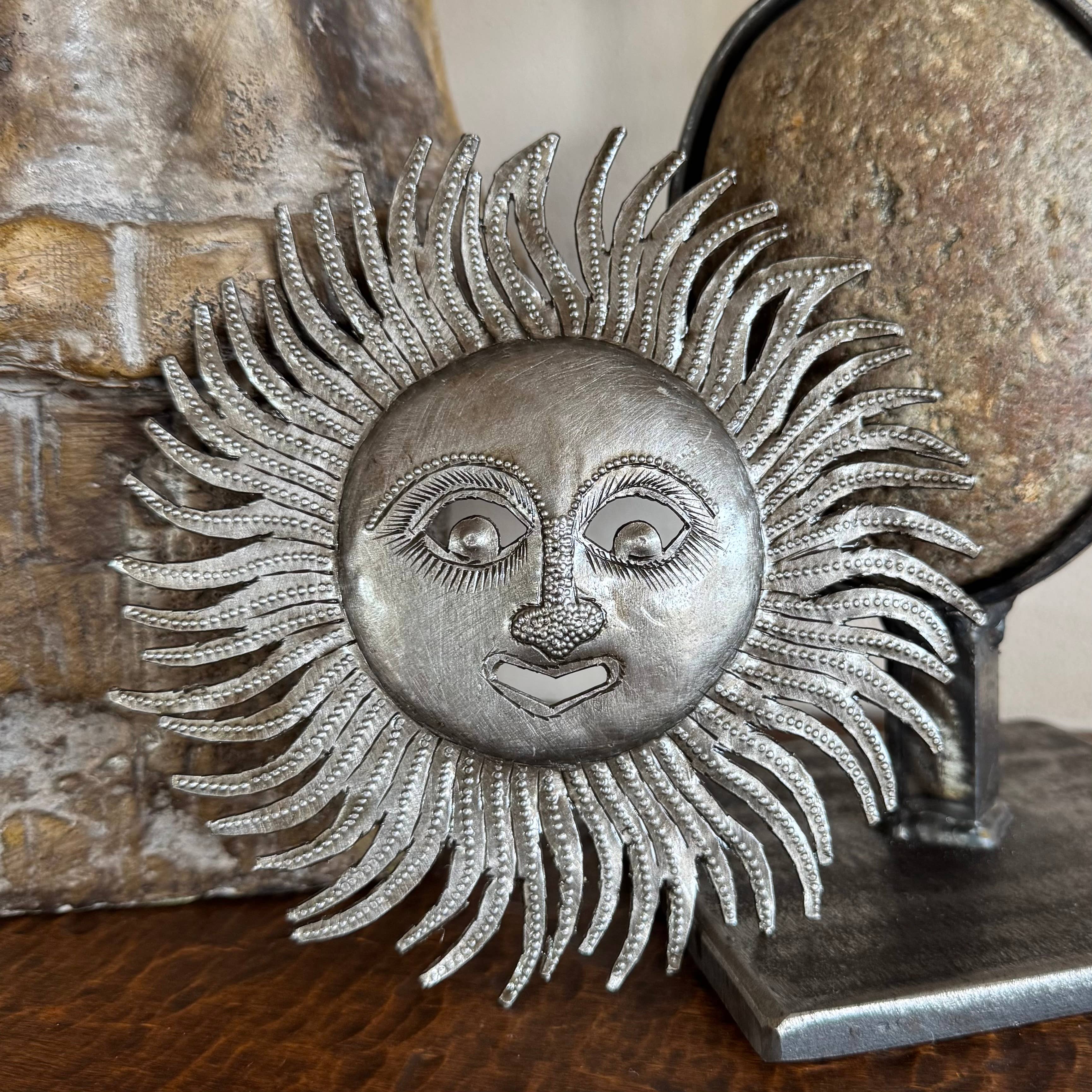 Haiti Fair Trade~ It's Cactus - Wholesale Wall Accent - Decorative Ray of Sunshine, Mini Sunface, Metal Decor, 6"2