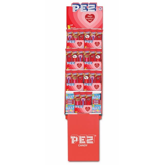 Assortiment de Saint-Valentin Pez, présentoir de sol de 108 unités pour la vente par Grandpa Joe's Candy Shop