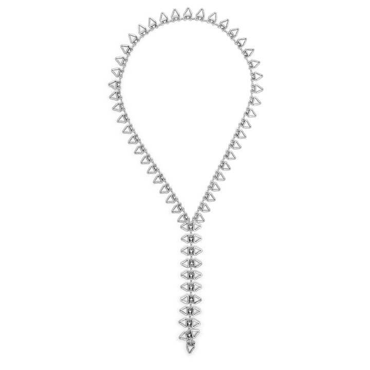 Handmade Pewter Triangles Zipper Necklace - 24-114 for wholesale by Chanour