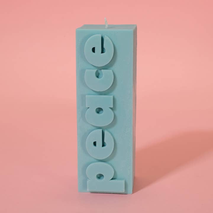 PEACE Slogan Block Pillar Candle for wholesale by Flamingo Candles