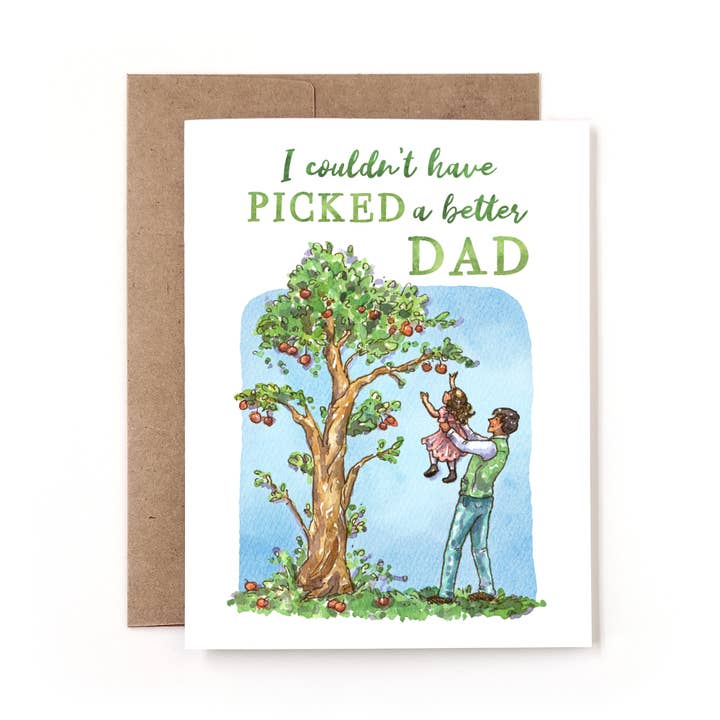 Bedste far finurligt akvarel far og datter æblekort for engroshandel hos Nettles & Lace Paper Co.