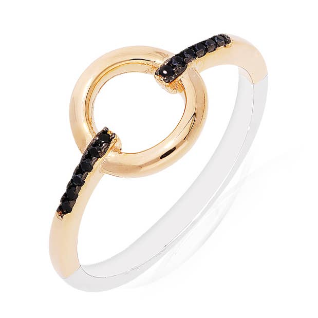 Elise simple gold silver ring with black zirconia for wholesale by ORUS BIJOUX
