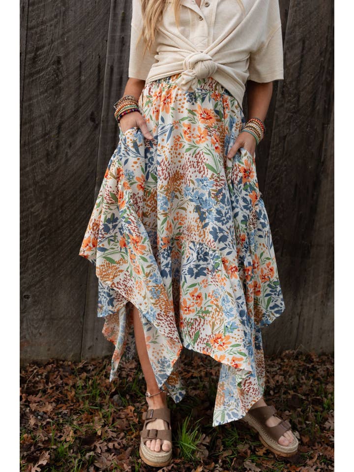 Three Bird Nest - Wholesale Skirt - Women's - Swing Of Things Pocketed Midi Skirt - Floral10