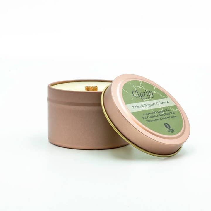 Green Ash Decor - Wholesale Travel Candles - 4 oz Rose Gold Travel Tin with Crackling Wooden Wick3