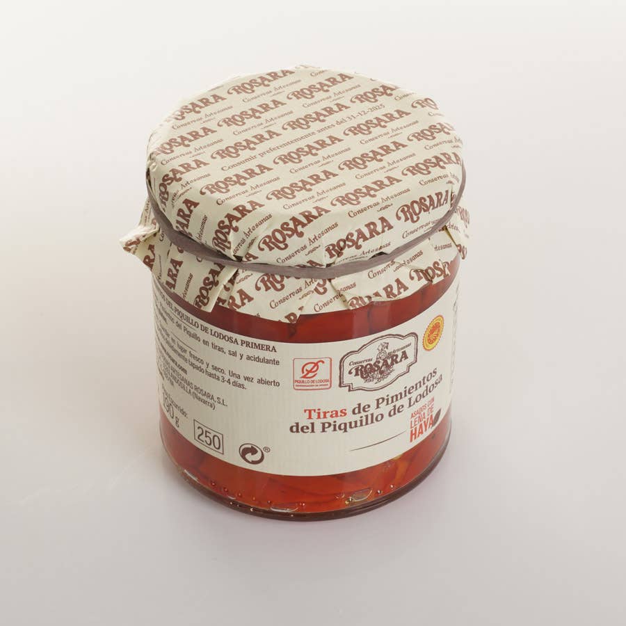 Conservas Rosara - Wholesale Pickled Vegetables - PIQUILLO PEPPER STRIPS FROM LODOSA D.O. JAR 250 ML