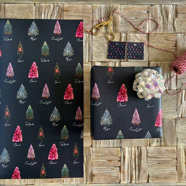 Christmas trees of Europe, 6 wrapping paper & 12 gift tags for wholesale by The Life Cycle Design