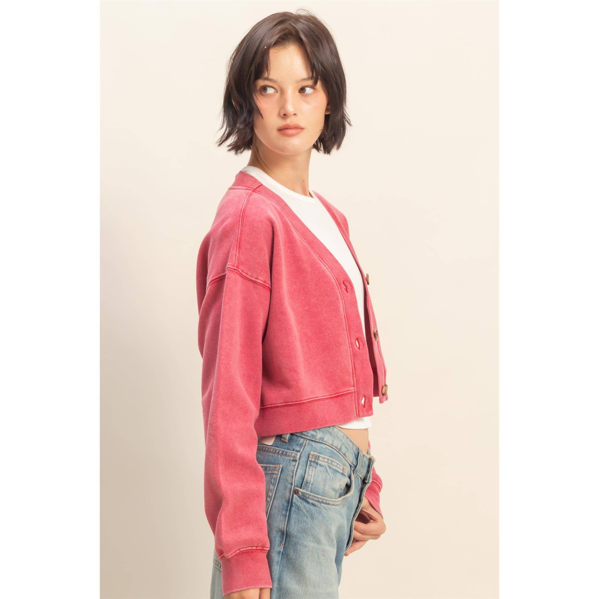 Double Zero - Wholesale Cardigan - Women's - Washed French Terry Cropped Cardigan24