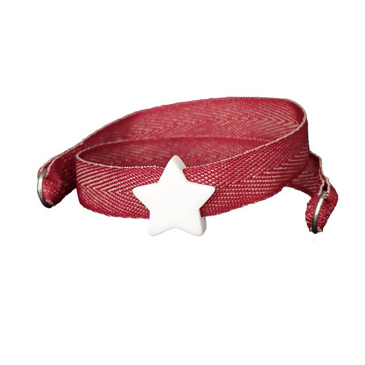 BURGUNDY TWEED WHITE STAR BRACELET for wholesale by Smartever Srl
