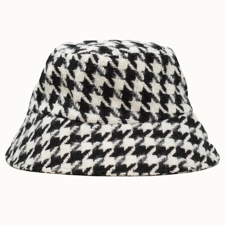 Olive & Pique - Wholesale Bucket hat – Women's - Houndstooth Pattern Textured Bucket Hat, Black/White