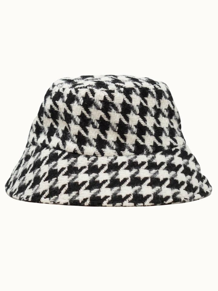 Houndstooth Pattern Textured Bucket Hat, Black/White for wholesale by Olive & Pique