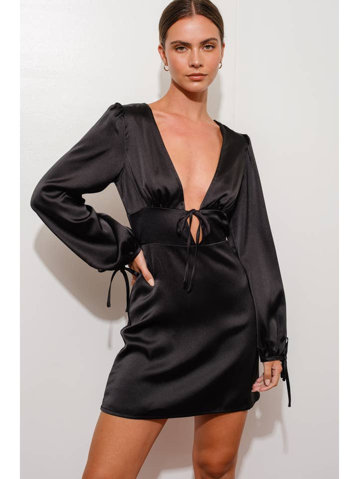 Pretty Garbage - Wholesale Dress - Women's - PLUNGE NECK MINI SATIN DRESS