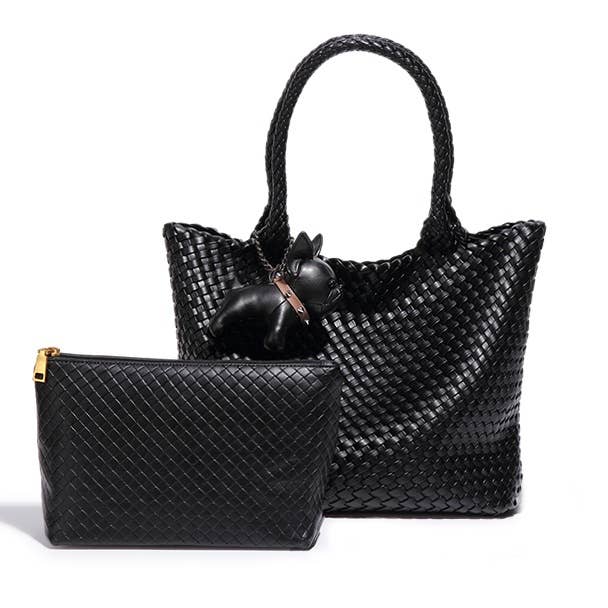 PEACH ACCESSORIES – wholesale Top handle bag – women's – B1851 Bag in the bag weave bag with bull dog details4