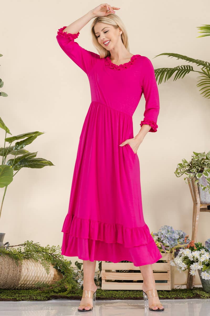 Celeste Clothing - Vente Robe – femme - ROBE GRANDE TAILLE AVEC MANCHES VOLANTÉES ET OURLET -CD438555