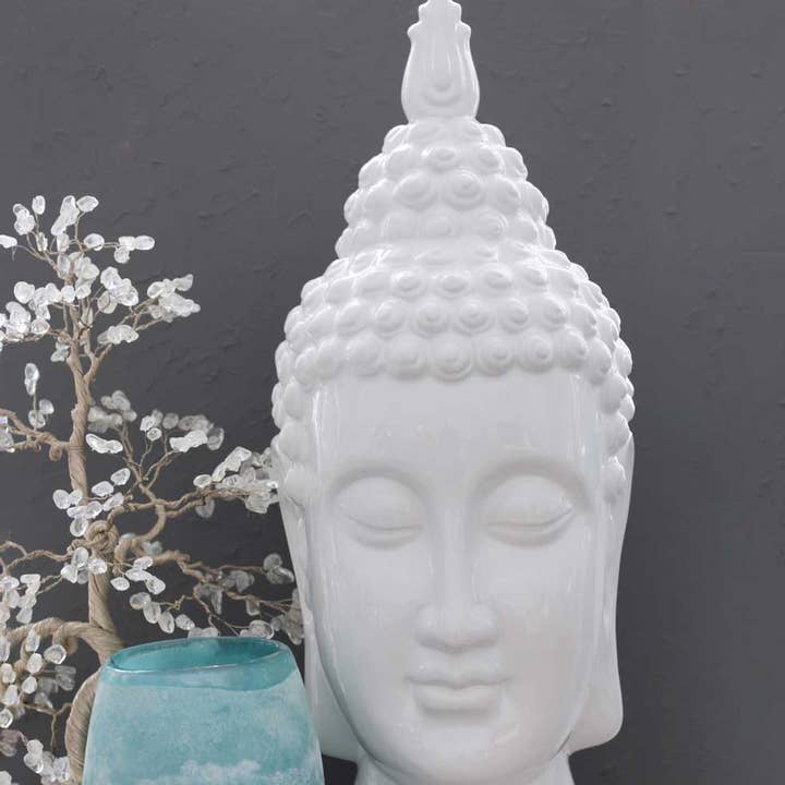 Buddha Groove – Engroshandel Pyntefigur – Elegant keramisk Buddha hovedstatue, 20 tommer0