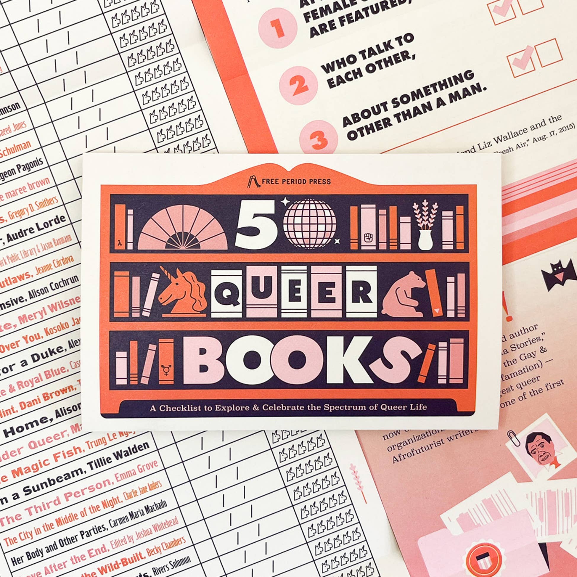 Free Period Press - Wholesale Bookmark - 50 Queer Books: A Checklist to Explore & Celebrate Queerness1