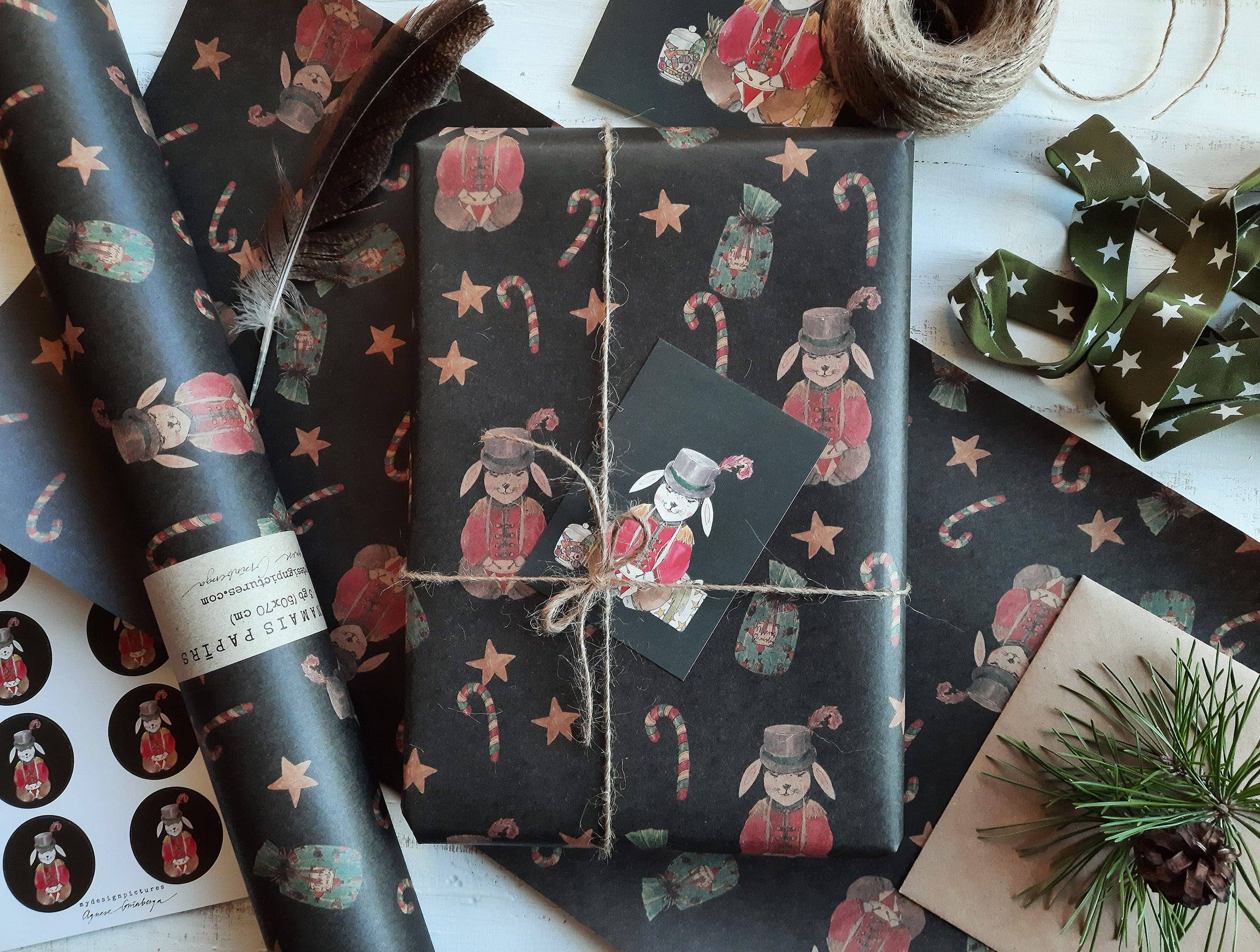 MyDesignPictures - Wholesale Flat Wrap - Christmas Bunny Kraft Wrapping Paper2