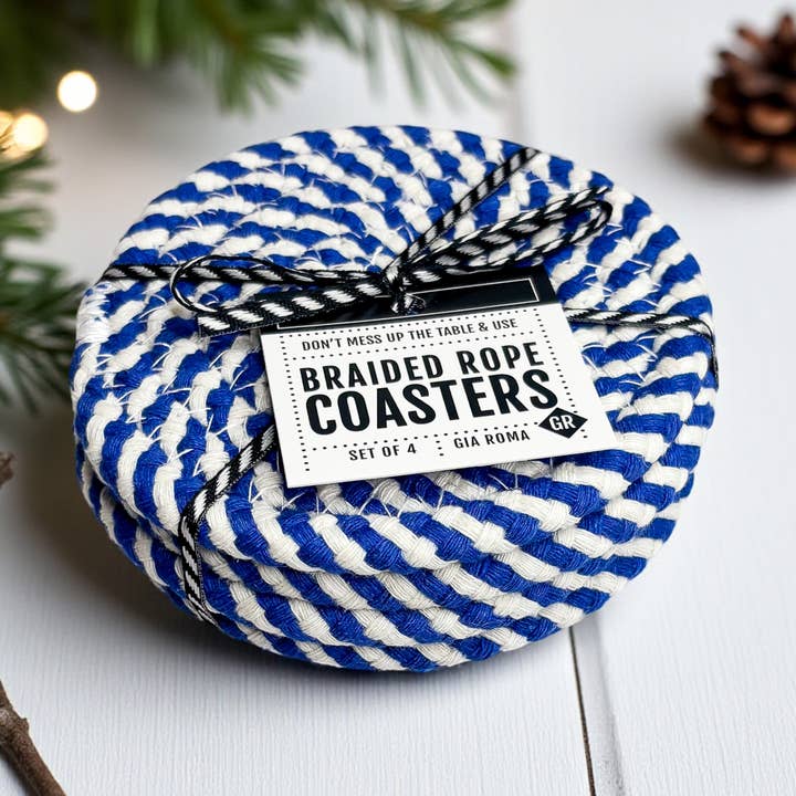 Sous-verres tressés en coton, ensemble de 4 sous-verres rayés faits à la main pour la vente par Gia Roma