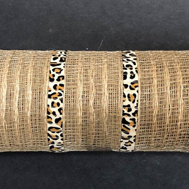 Natural Jute/Cheetah Print Mesh, 10"X10Y Mesh XB105610-38 for wholesale by Trendy tree