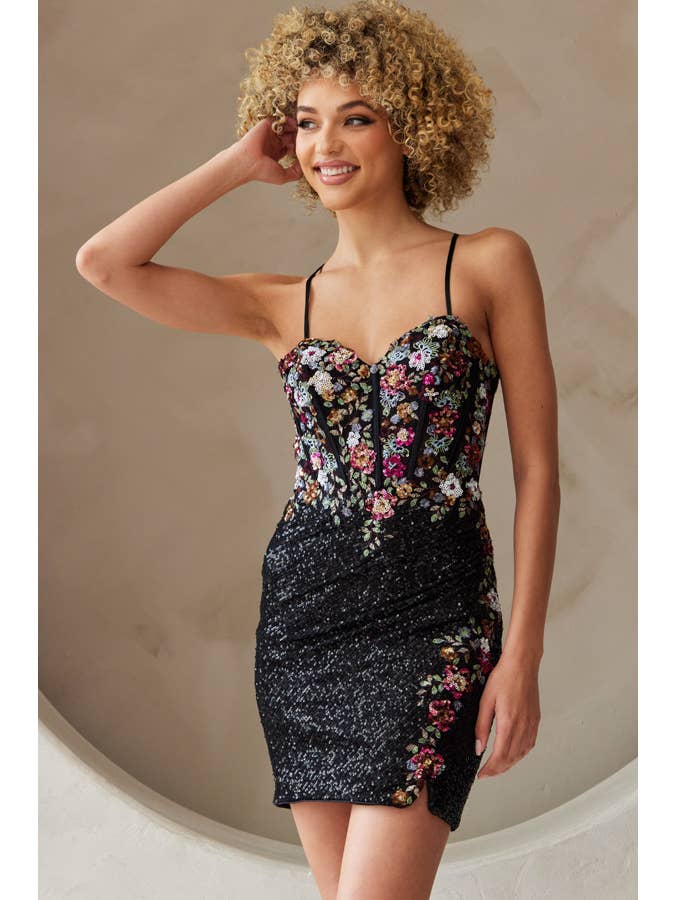 Babyfox Apparel - Wholesale Dress - Women's - Floral Embroidery Fitted Sequin Dress