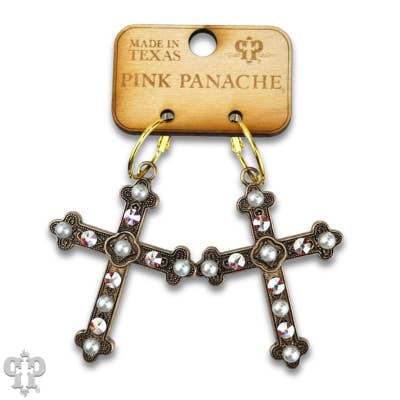 Pink Panache Brands – wholesale Dangle earrings – Austrian crystal and pearl bead cross earring1