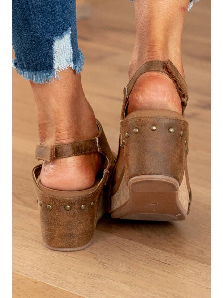 Little Daisy Closet - Wholesale Wedges - Women's - LDC Vintage Leather Stitching Studded Wedge Sandals