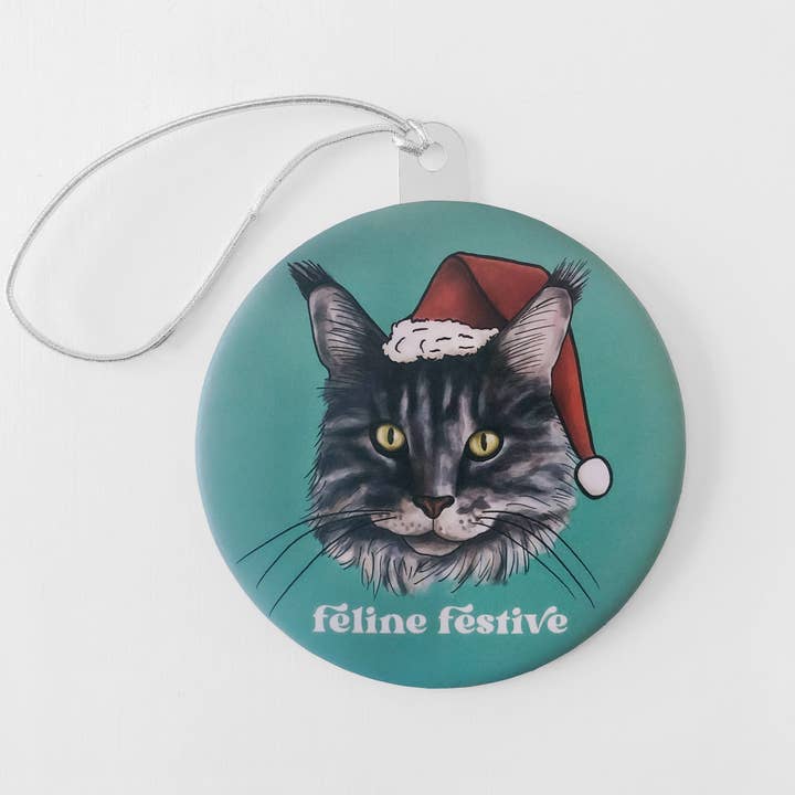 Feline Festive Cat Christmas Ornament 3.5" | MaineCoon Tabby for wholesale by Artful Pixels