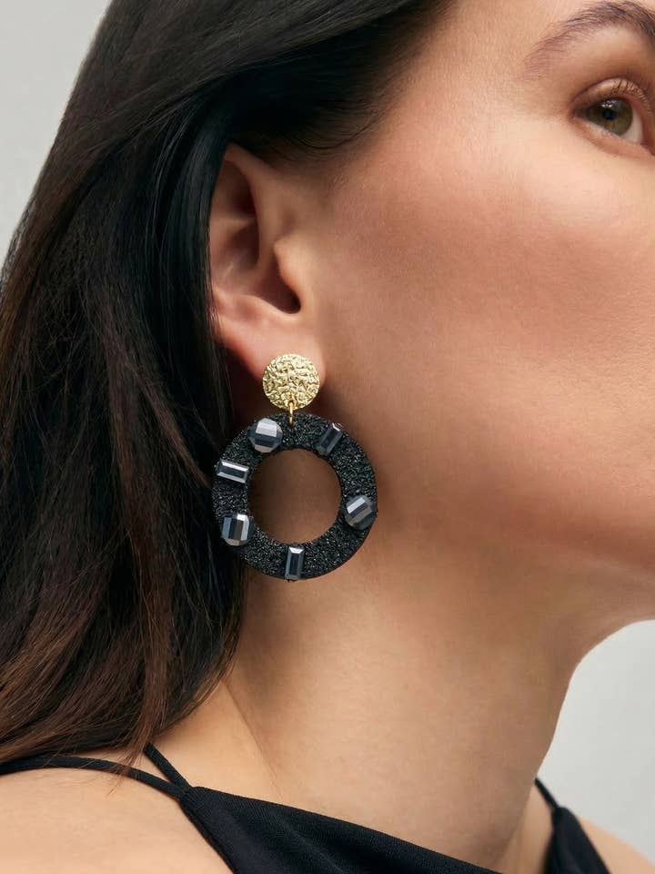 Thread and Bead Circle Earrings for wholesale by Victoria Moda