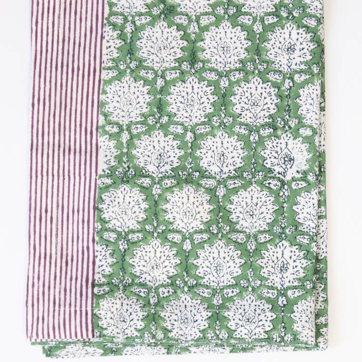 Rozablue - Wholesale Tafelloper - Handgeblokdrukte Breezy groene Tafelloper 180 x 60 cm