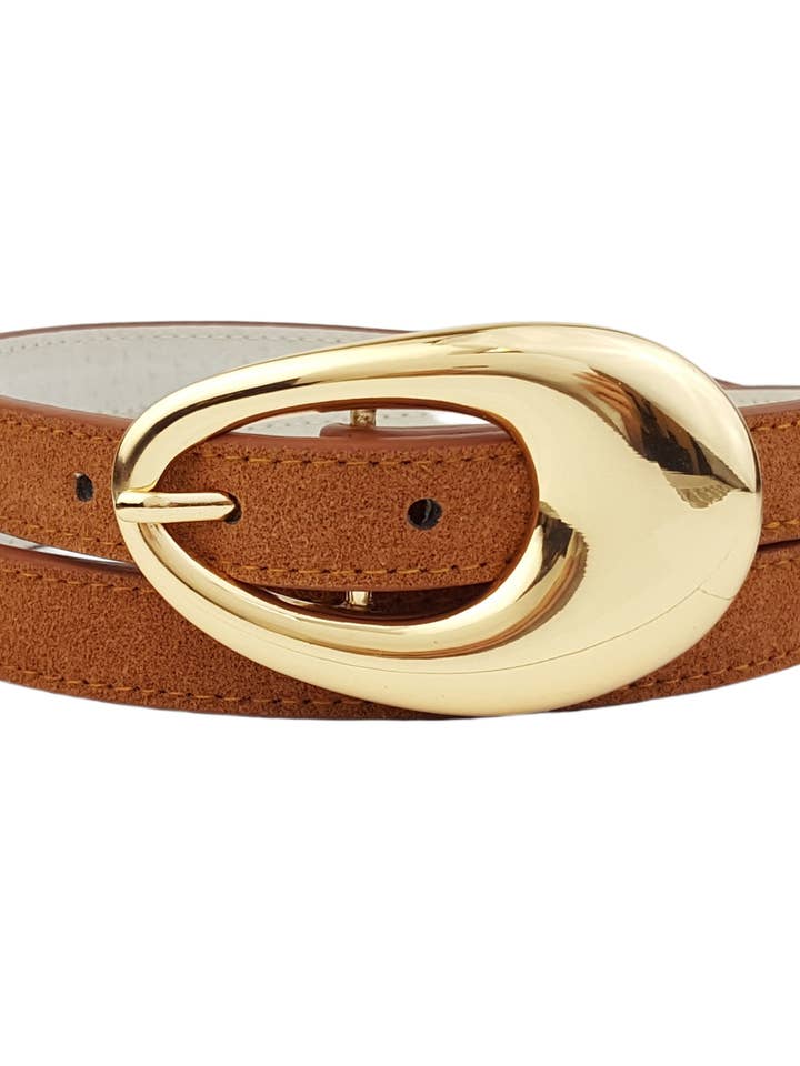 Genuine Suede Belt with Gold Tear Drop Buckle for wholesale by Axesoria West