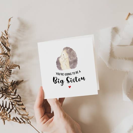 Je wordt een grote zus, Cute Hedgehog Card voor wholesale door Once Upon a Print UK