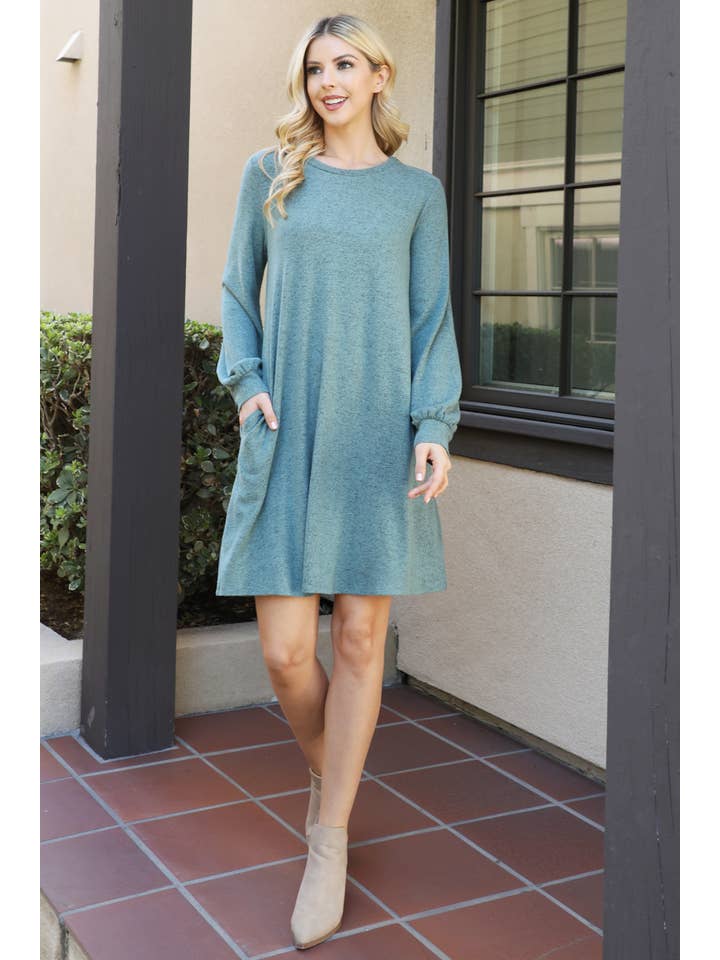 You & Me - Wholesale Dress - Women's - YMD10063V-PUFF LONG SLEEVE HACCI BRUSHED DRESS7