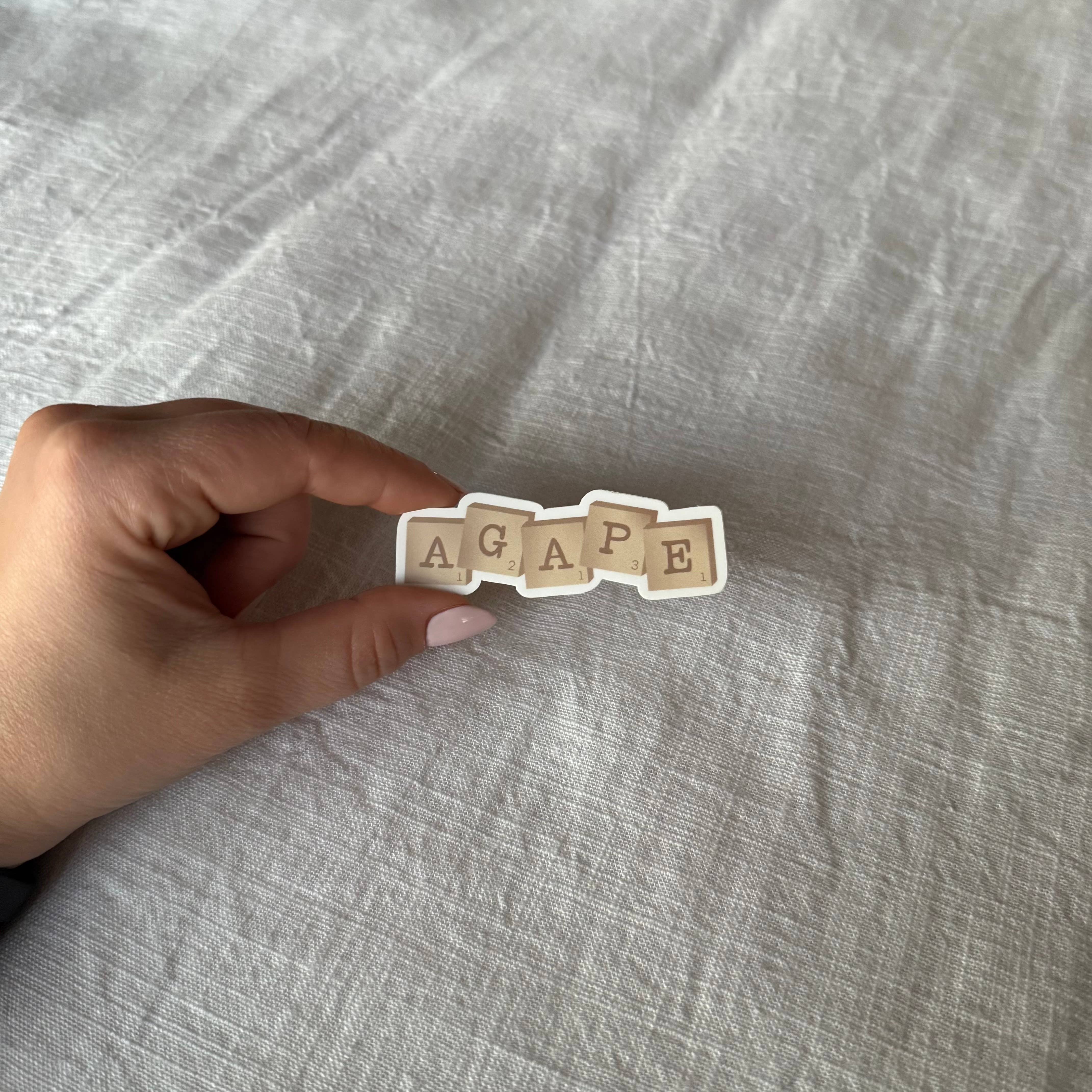 Scarlet Sunday Design Co - Wholesale Sticker - Agape Scrabble Sticker, Christian Sticker, Love Sticker0