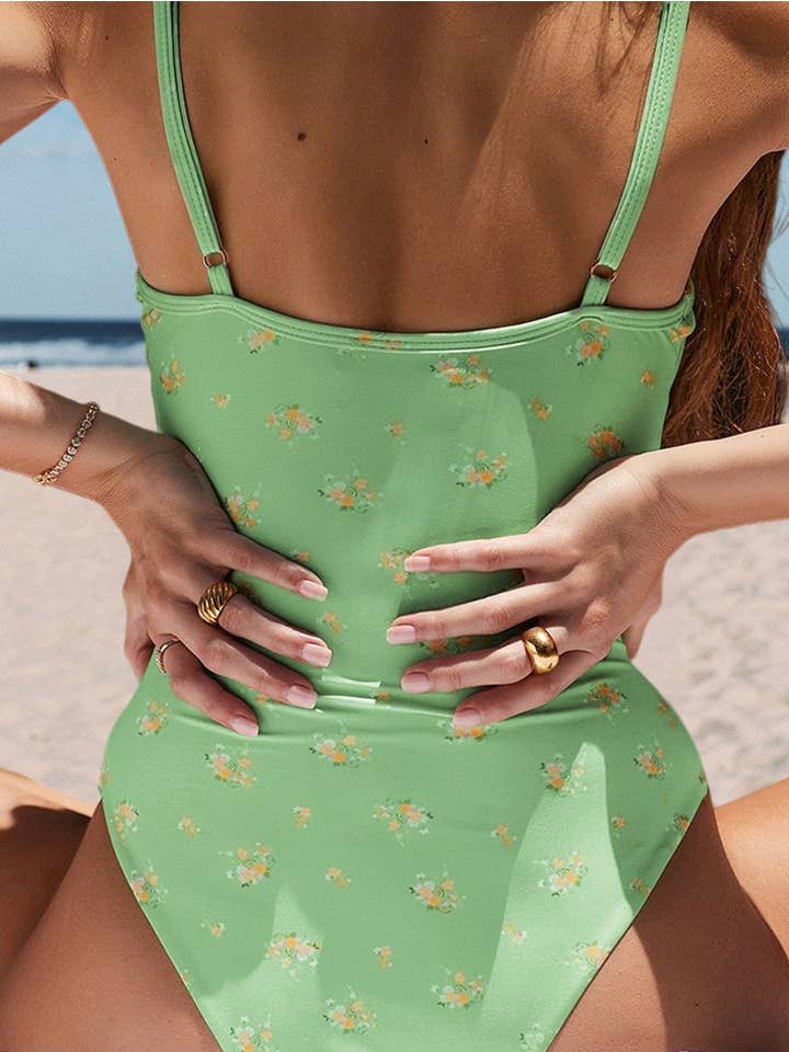 Green Strap Floral Underwired One-Piece Swimsuit for wholesale on Faire